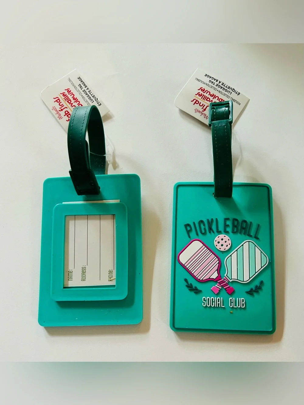 New 2 Pickleball Luggage Tags Green and Pink